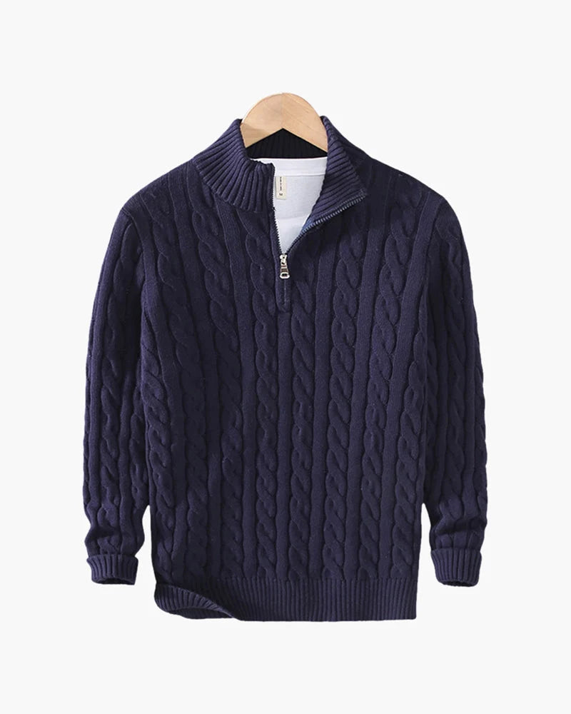 Men's Cotton Half-Zip Cable Knit Sweater Pullover 2