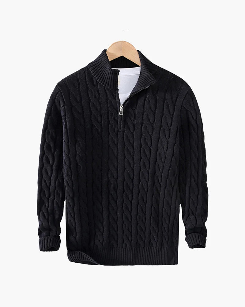 Men's Cotton Half-Zip Cable Knit Sweater Pullover 3