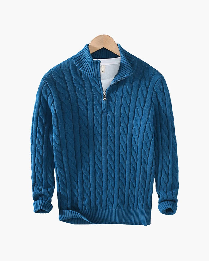 Men's Cotton Half-Zip Cable Knit Sweater Pullover 4