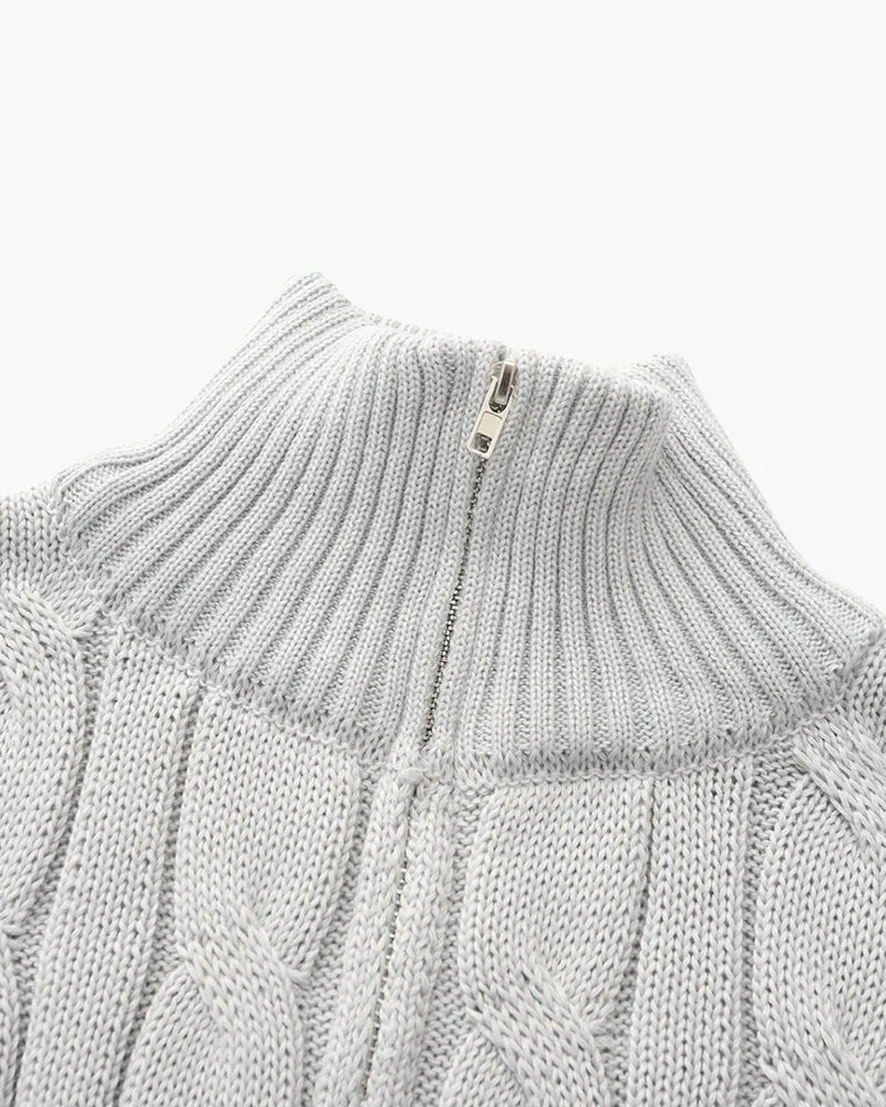 Men's Cotton Half-Zip Cable Knit Sweater Pullover 5