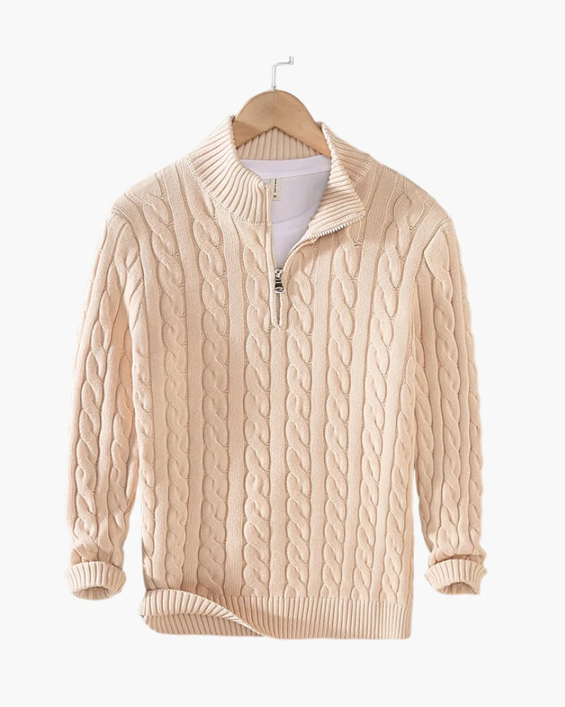 Men's Cotton Half-Zip Cable Knit Sweater Pullover 7
