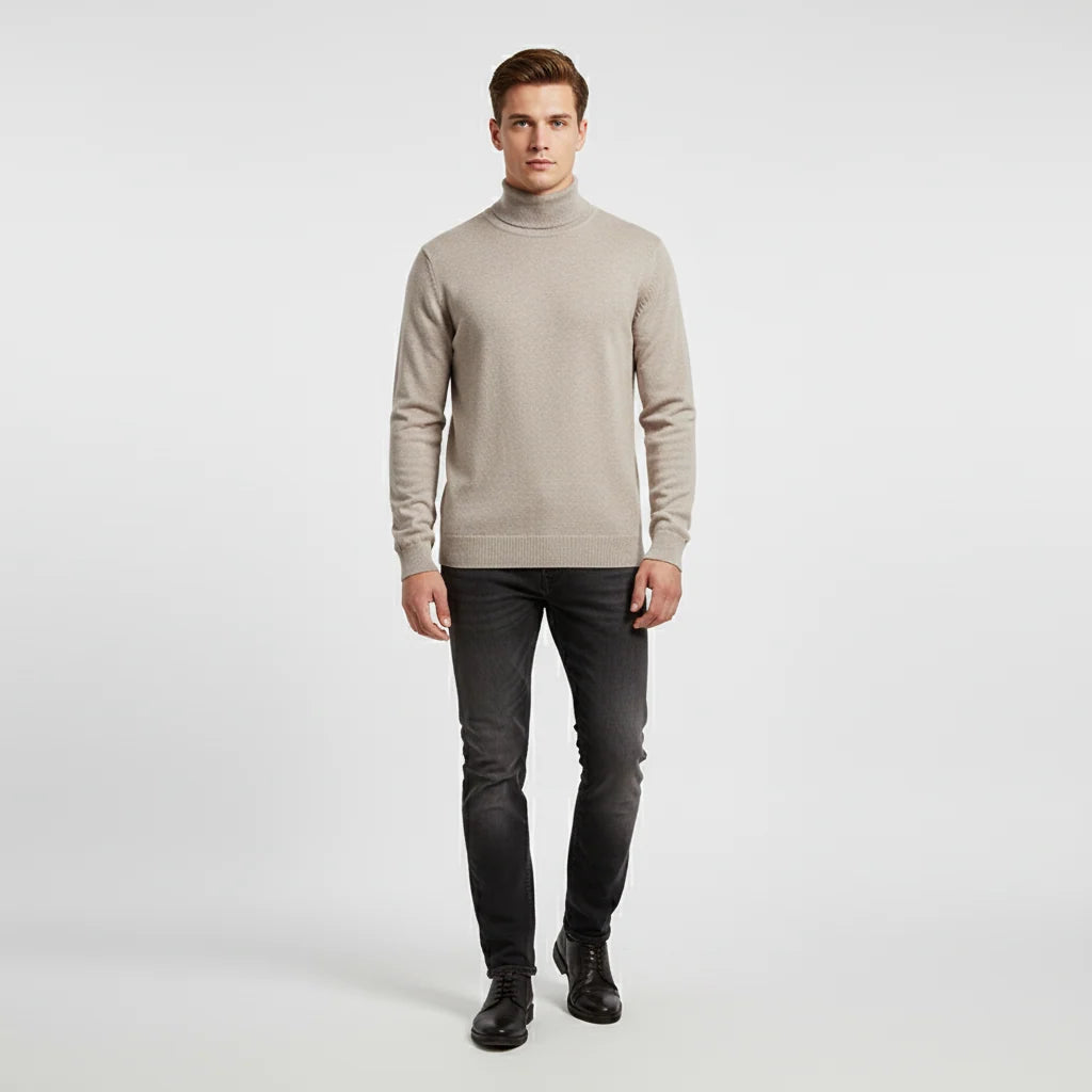Men's Fine Knit Turtleneck Sweater With Ribbed Edges - Versatile Style 0