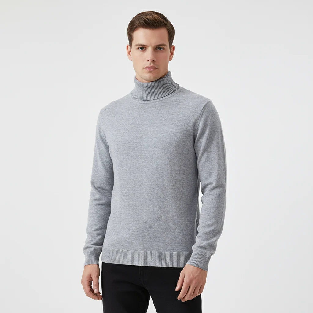 Men's Fine Knit Turtleneck Sweater With Ribbed Edges - Versatile Style 2
