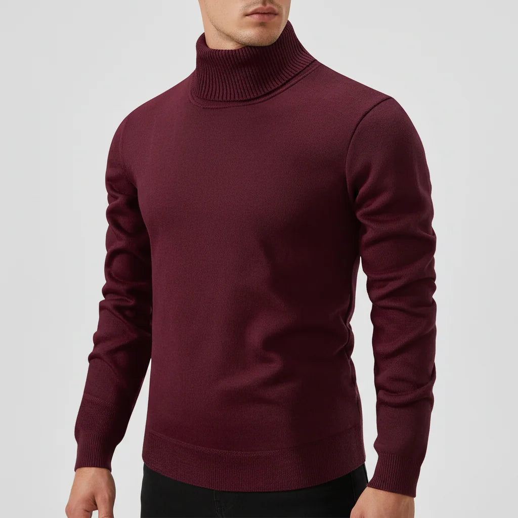 Men's Fine Knit Turtleneck Sweater With Ribbed Edges - Versatile Style 3