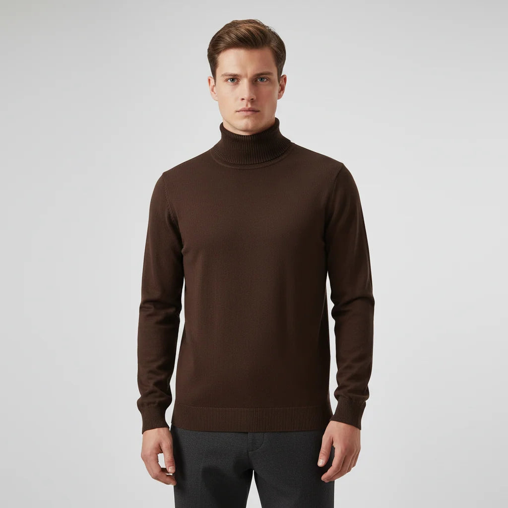 Men's Fine Knit Turtleneck Sweater With Ribbed Edges - Versatile Style 4