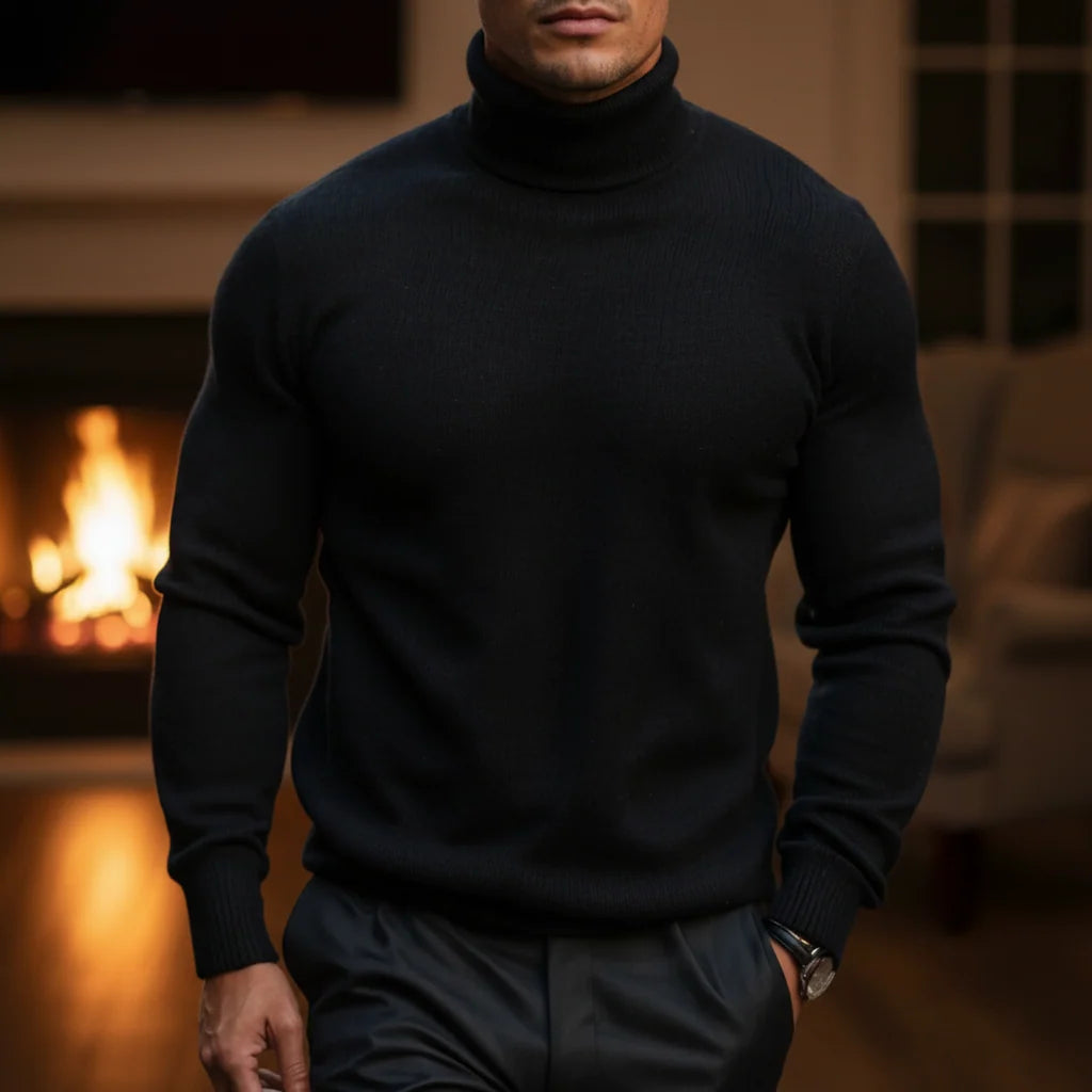 Men's Fine Knit Turtleneck Sweater With Ribbed Edges - Versatile Style 5