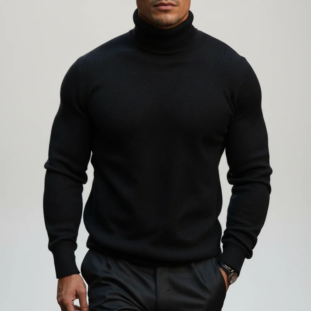 Men's Fine Knit Turtleneck Sweater With Ribbed Edges - Versatile Style 6