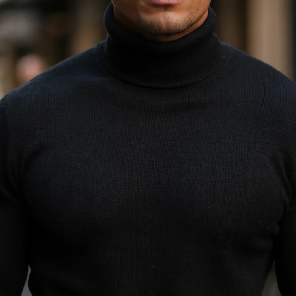 Men's Fine Knit Turtleneck Sweater With Ribbed Edges - Versatile Style 7