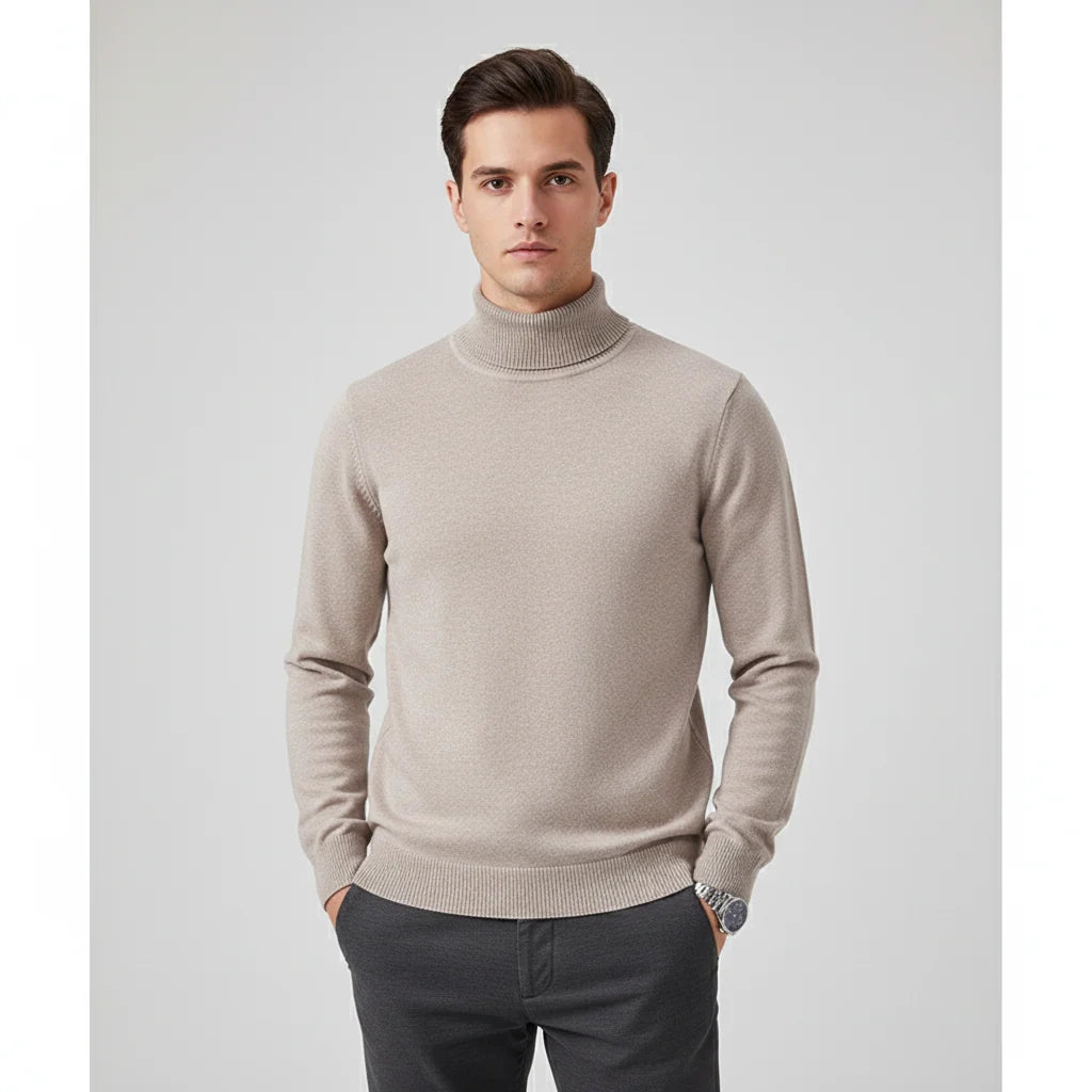 Men's Fine Mesh Knit Turtleneck Sweater with Ribbed Trim 0