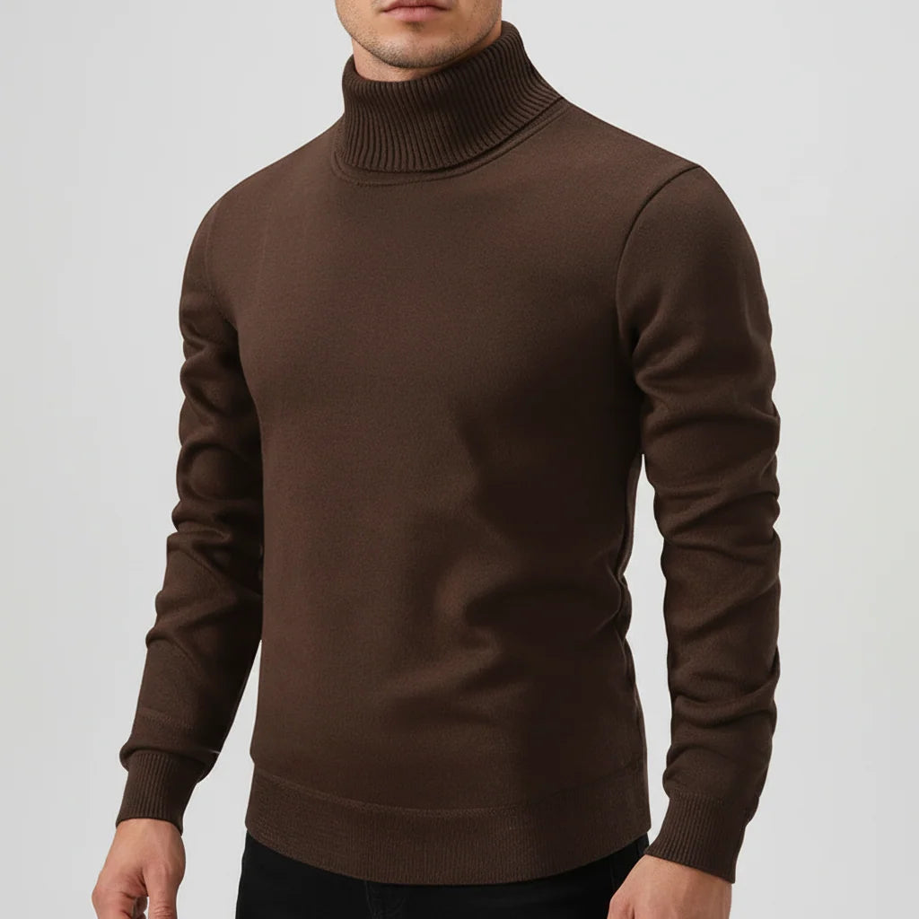 Men's Fine Mesh Knit Turtleneck Sweater with Ribbed Trim 4
