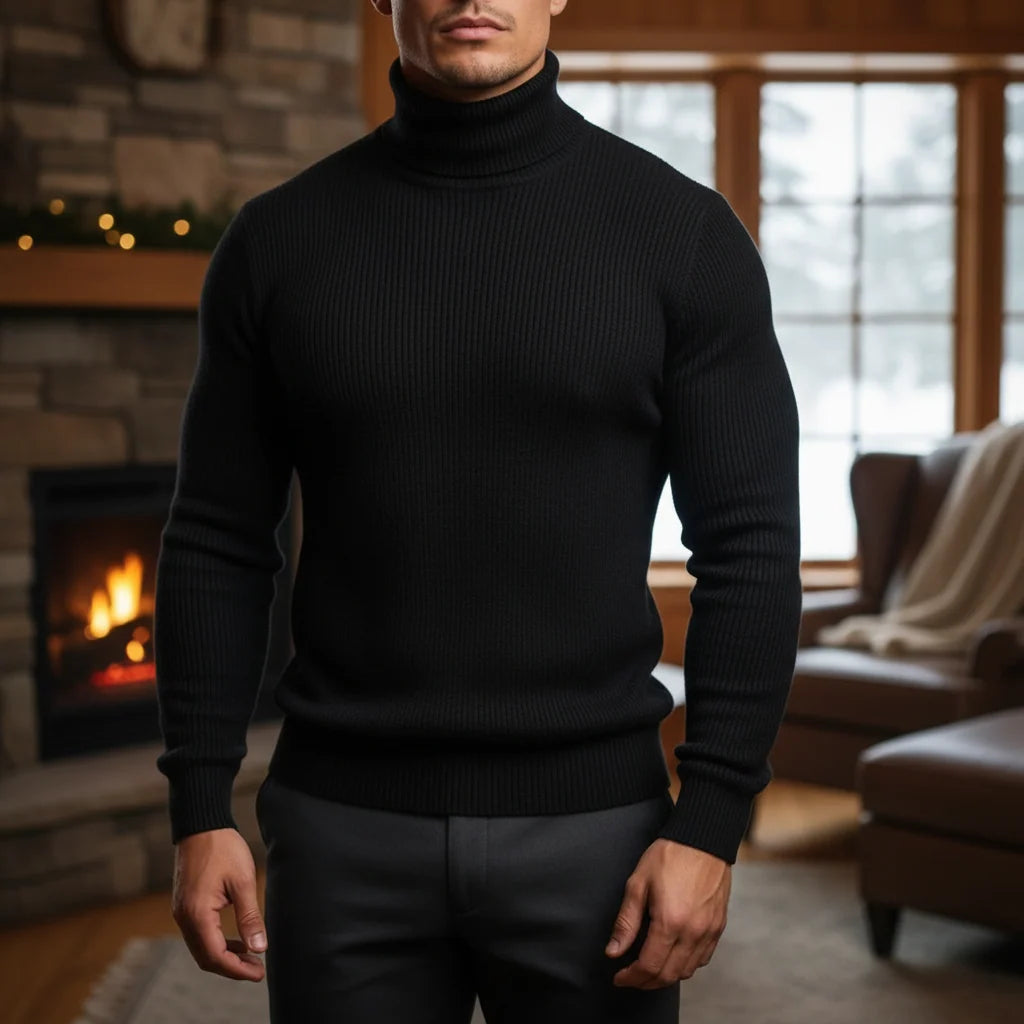 Men's Fine Mesh Knit Turtleneck Sweater with Ribbed Trim 5