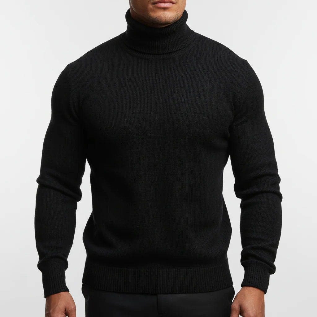 Men's Fine Mesh Knit Turtleneck Sweater with Ribbed Trim 6