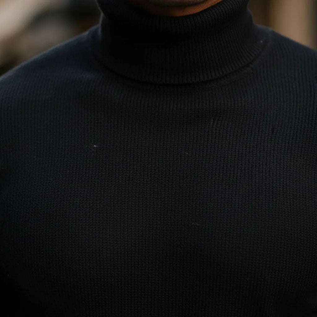 Men's Fine Mesh Knit Turtleneck Sweater with Ribbed Trim 7