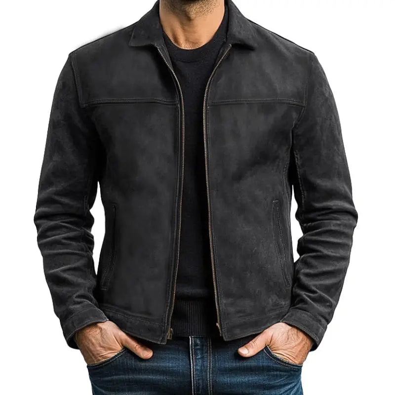 Men's fitted biker leather jacket featuring zip cuffs and multiple pockets, designed for a stylish and rugged look. 2