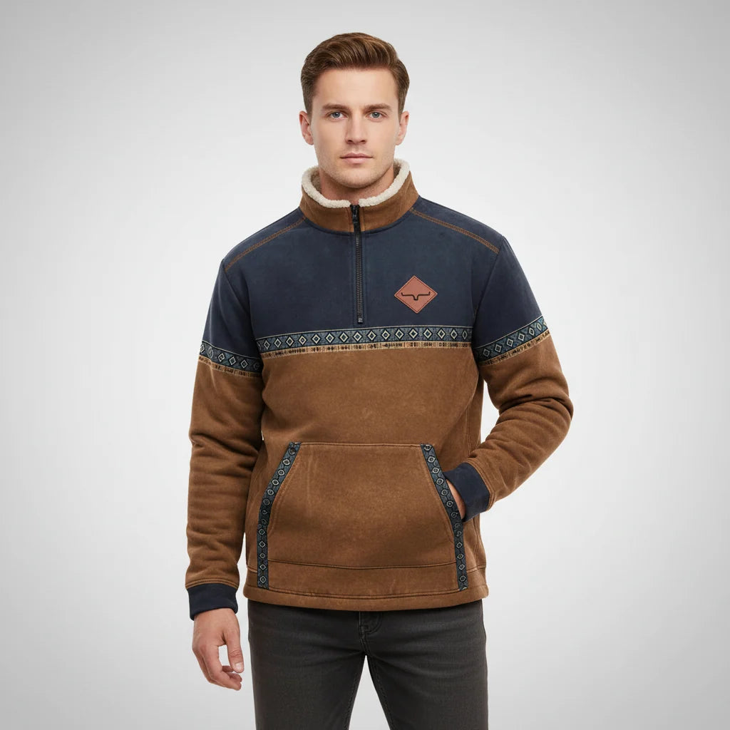 Men's Fleece Sweater with Quarter-Zip, Sherpa Collar & Kangaroo Pocket 0
