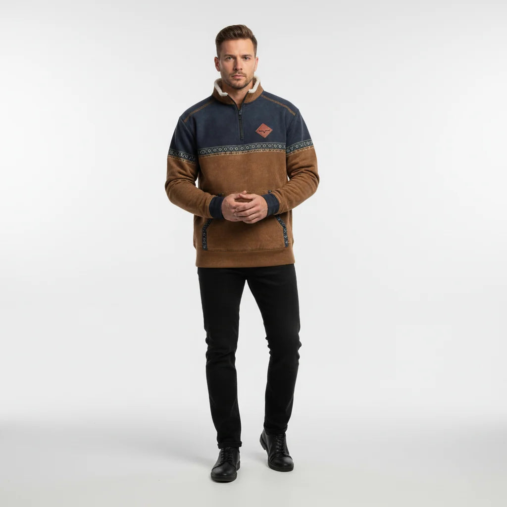 Men's Fleece Sweater with Quarter-Zip, Sherpa Collar & Kangaroo Pocket 2