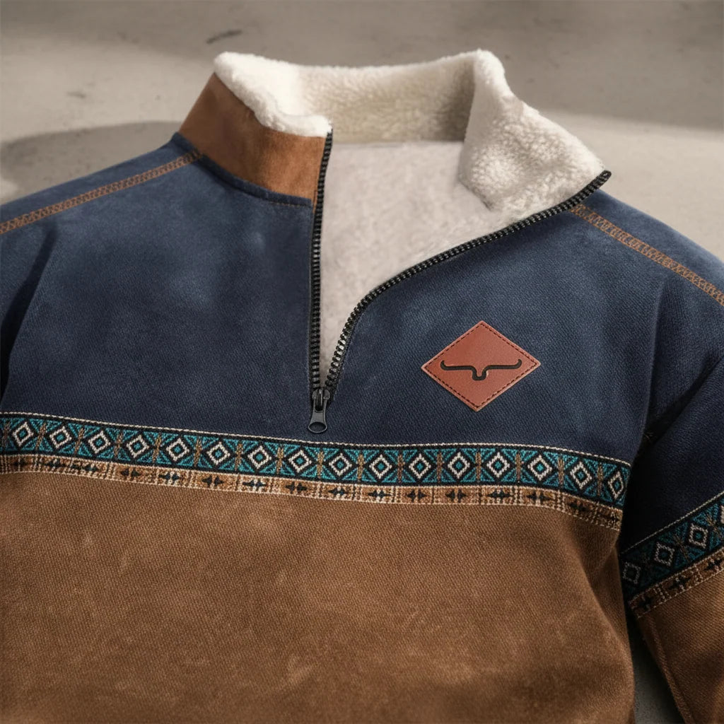 Men's Fleece Sweater with Quarter-Zip, Sherpa Collar & Kangaroo Pocket 3