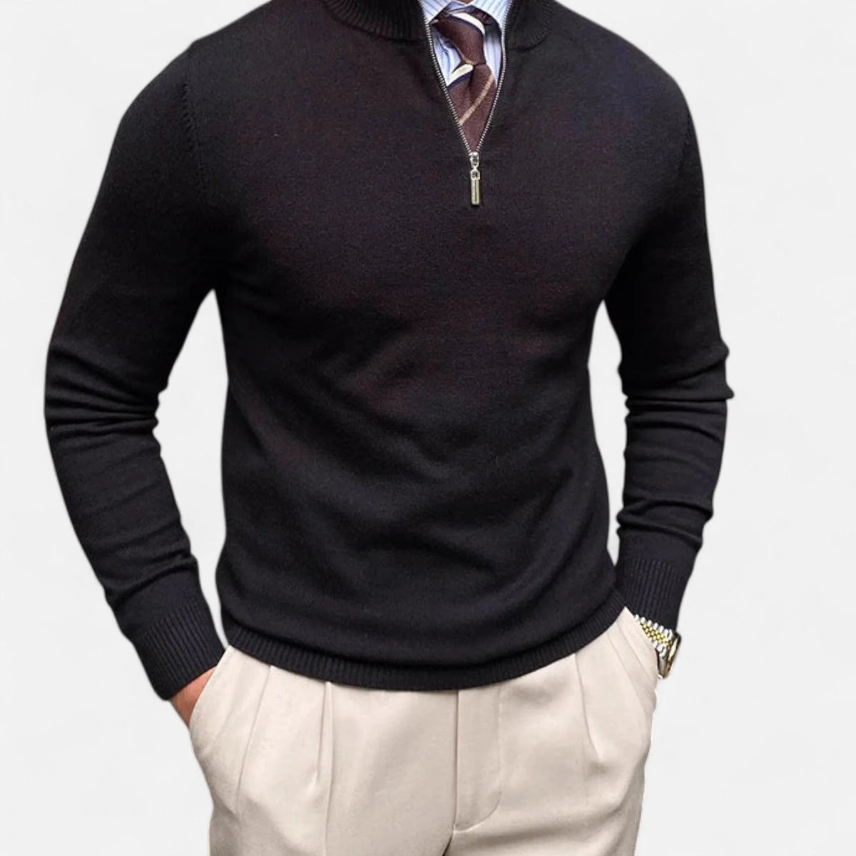 Men's Half-Zip Knit Sweater with Stand Collar for Business Casual 1