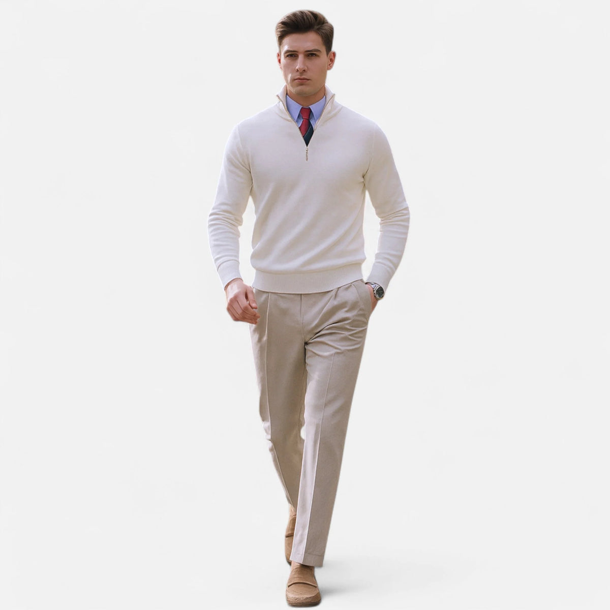 Men's Half-Zip Knit Sweater with Stand Collar for Business Casual 5