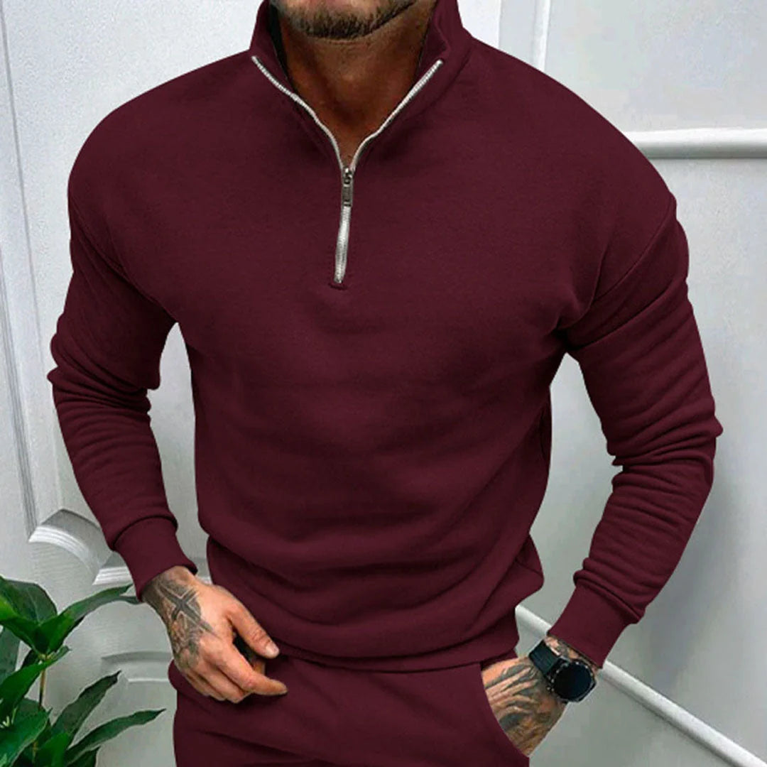 Men's Half-Zip Sweater with Stand-Up Collar and Streamlined Fit 1