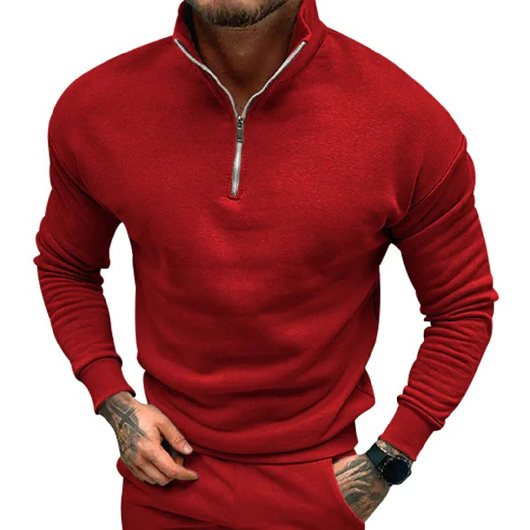 Men's Half-Zip Sweater with Stand-Up Collar and Streamlined Fit 11