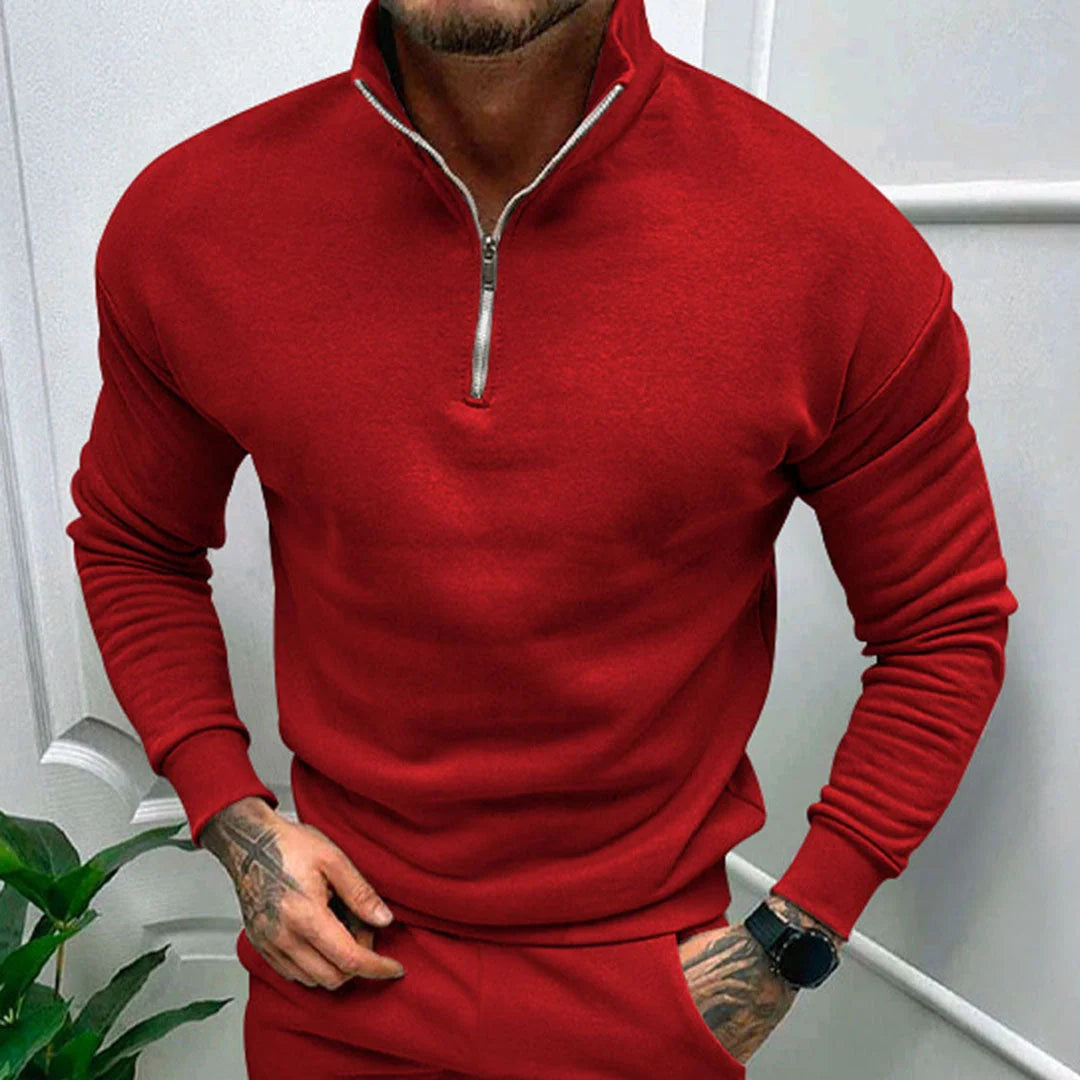 Men's Half-Zip Sweater with Stand-Up Collar and Streamlined Fit 3