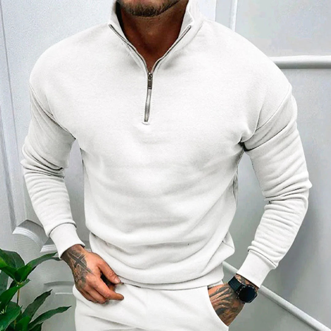 Men's Half-Zip Sweater with Stand-Up Collar and Streamlined Fit 4