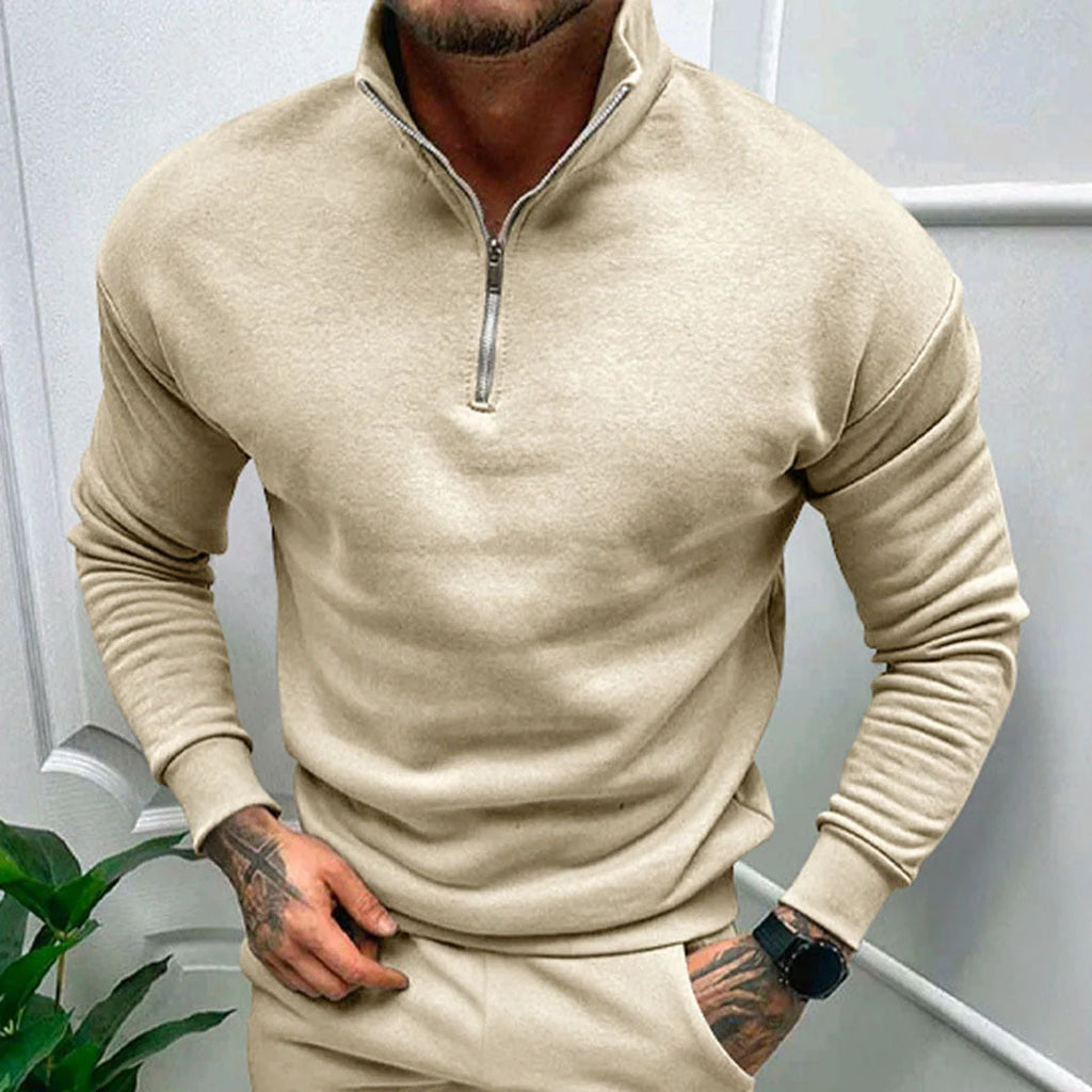 Men's Half-Zip Sweater with Stand-Up Collar and Streamlined Fit 5