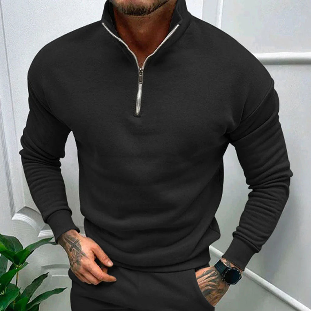 Men's Half-Zip Sweater with Stand-Up Collar and Streamlined Fit 6
