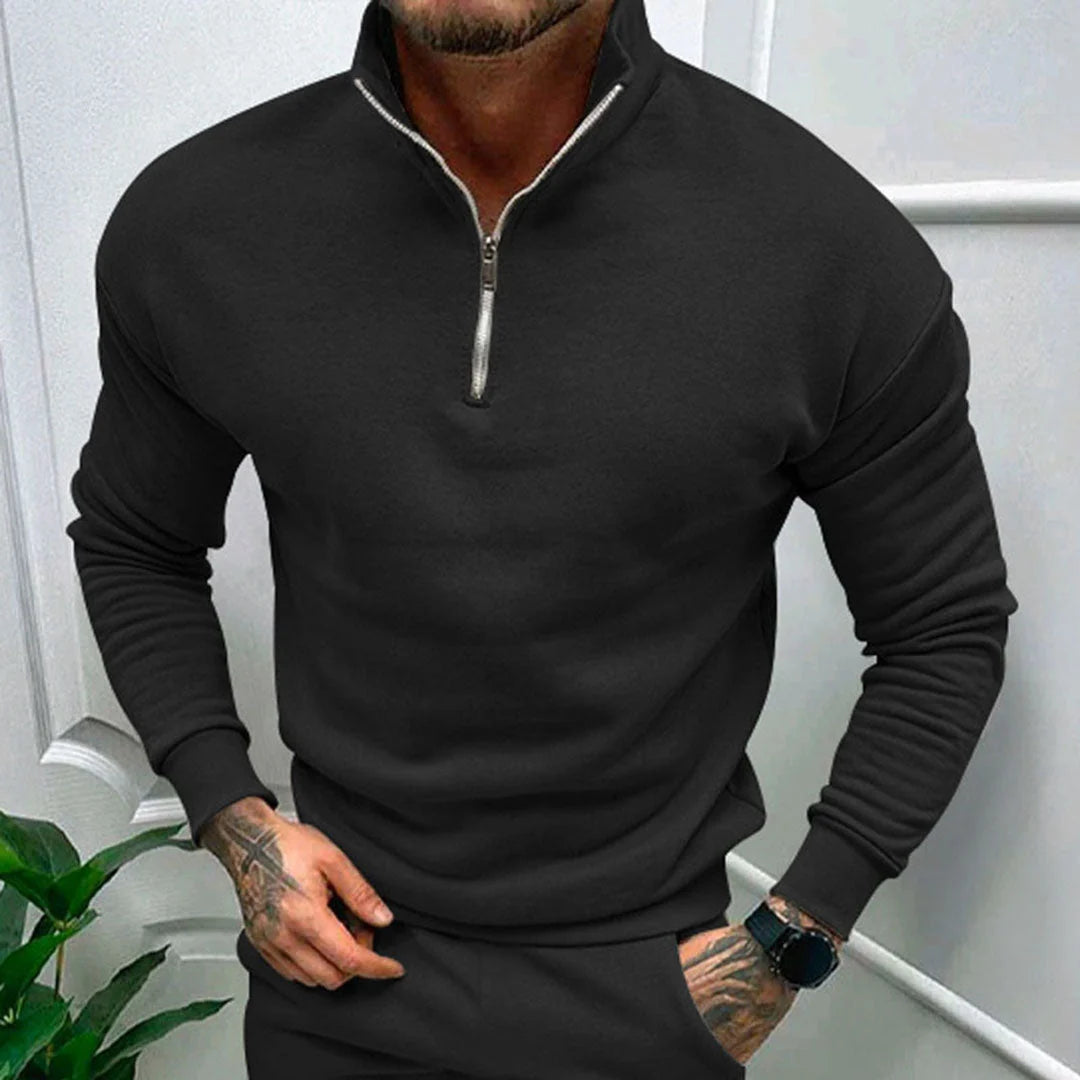 Men's Half-Zip Sweater with Stand-Up Collar and Streamlined Fit 6
