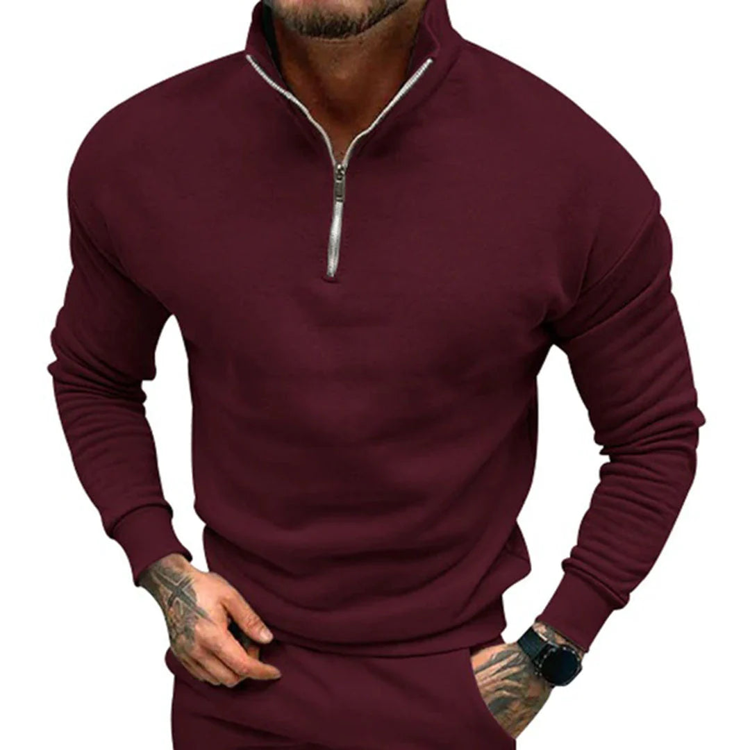 Men's Half-Zip Sweater with Stand-Up Collar and Streamlined Fit 9