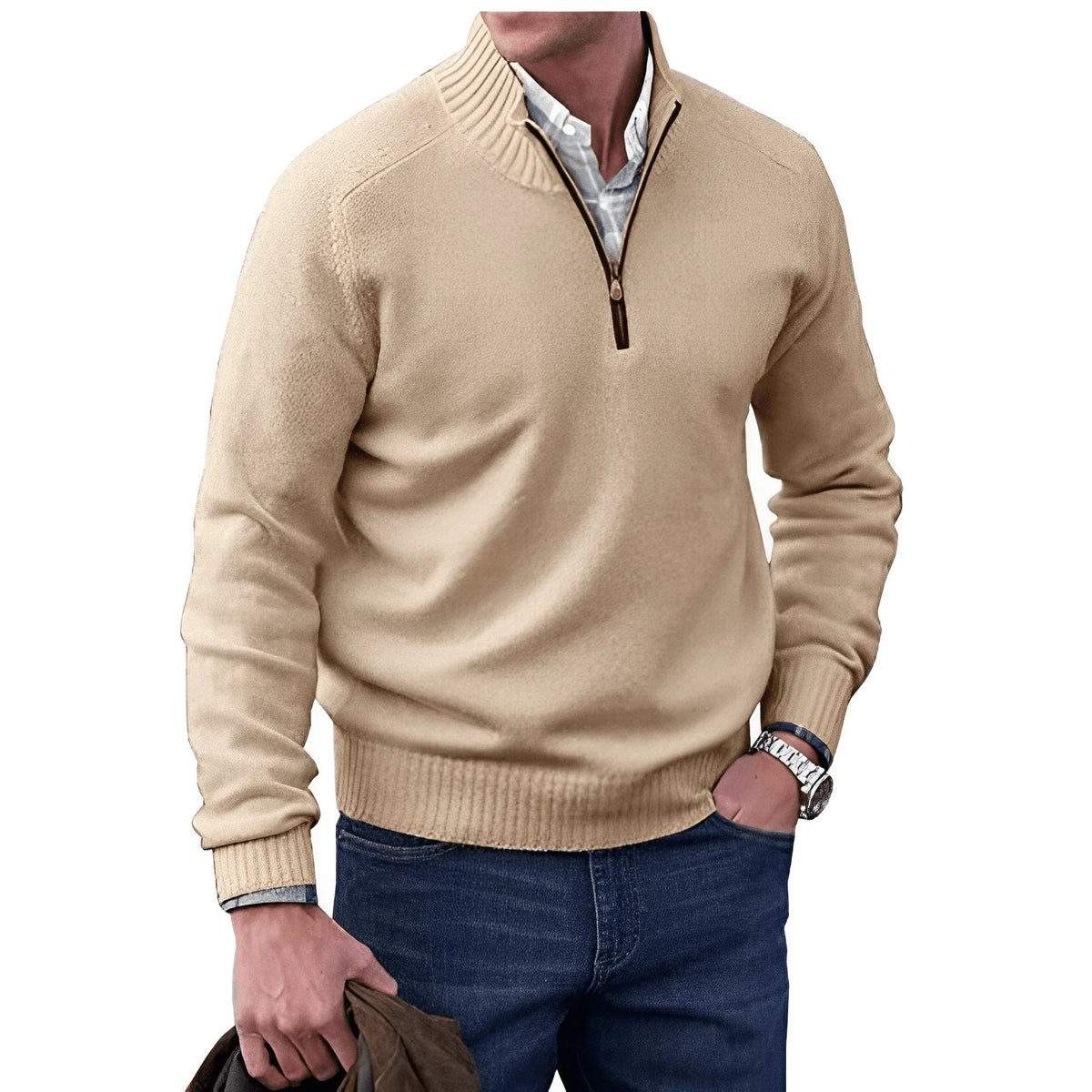 Men's Half-Zip Sweater with Stand-Up Cone Collar and Regular Fit 1