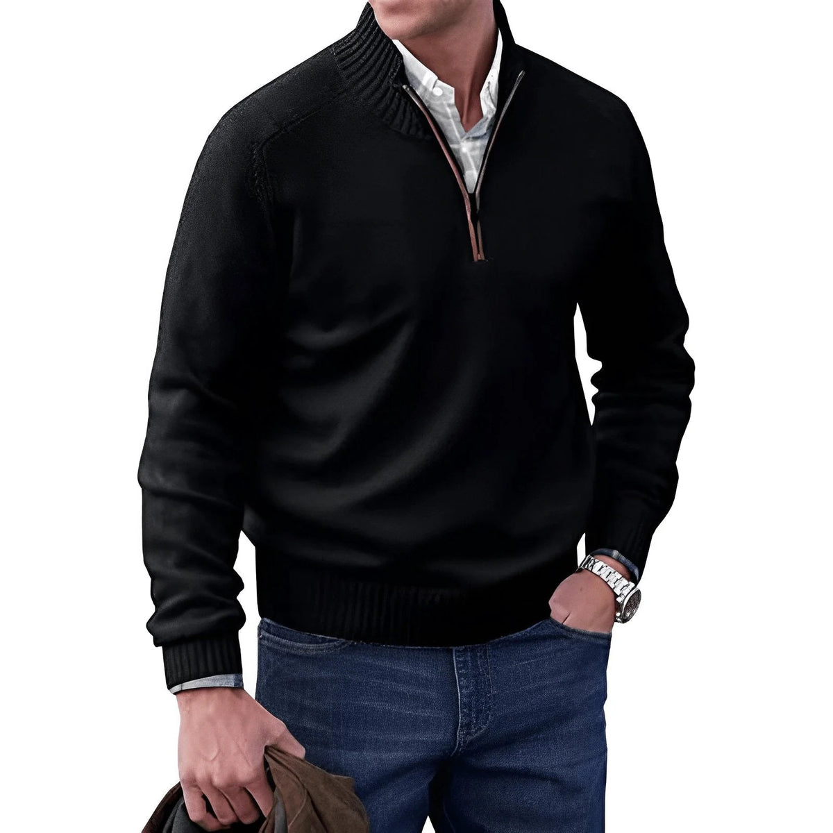 Men's Half-Zip Sweater with Stand-Up Cone Collar and Regular Fit 2