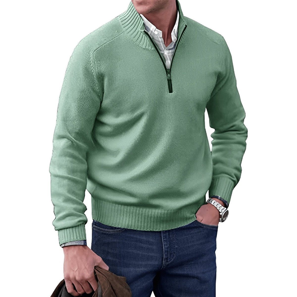 Men's Half-Zip Sweater with Stand-Up Cone Collar and Regular Fit 3
