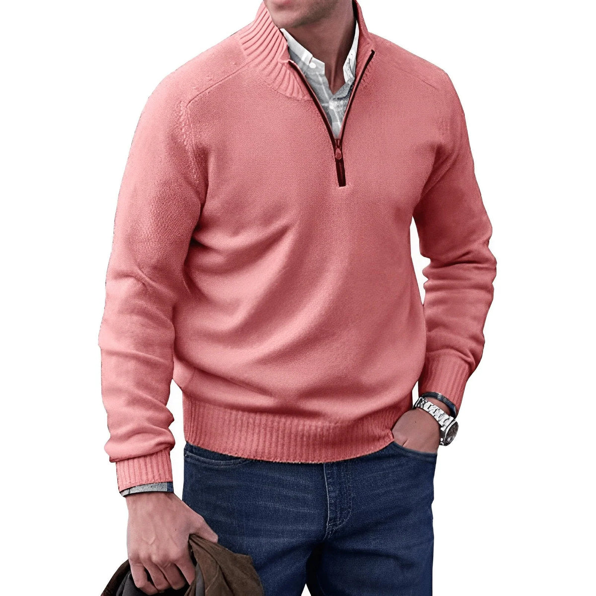 Men's Half-Zip Sweater with Stand-Up Cone Collar and Regular Fit 4