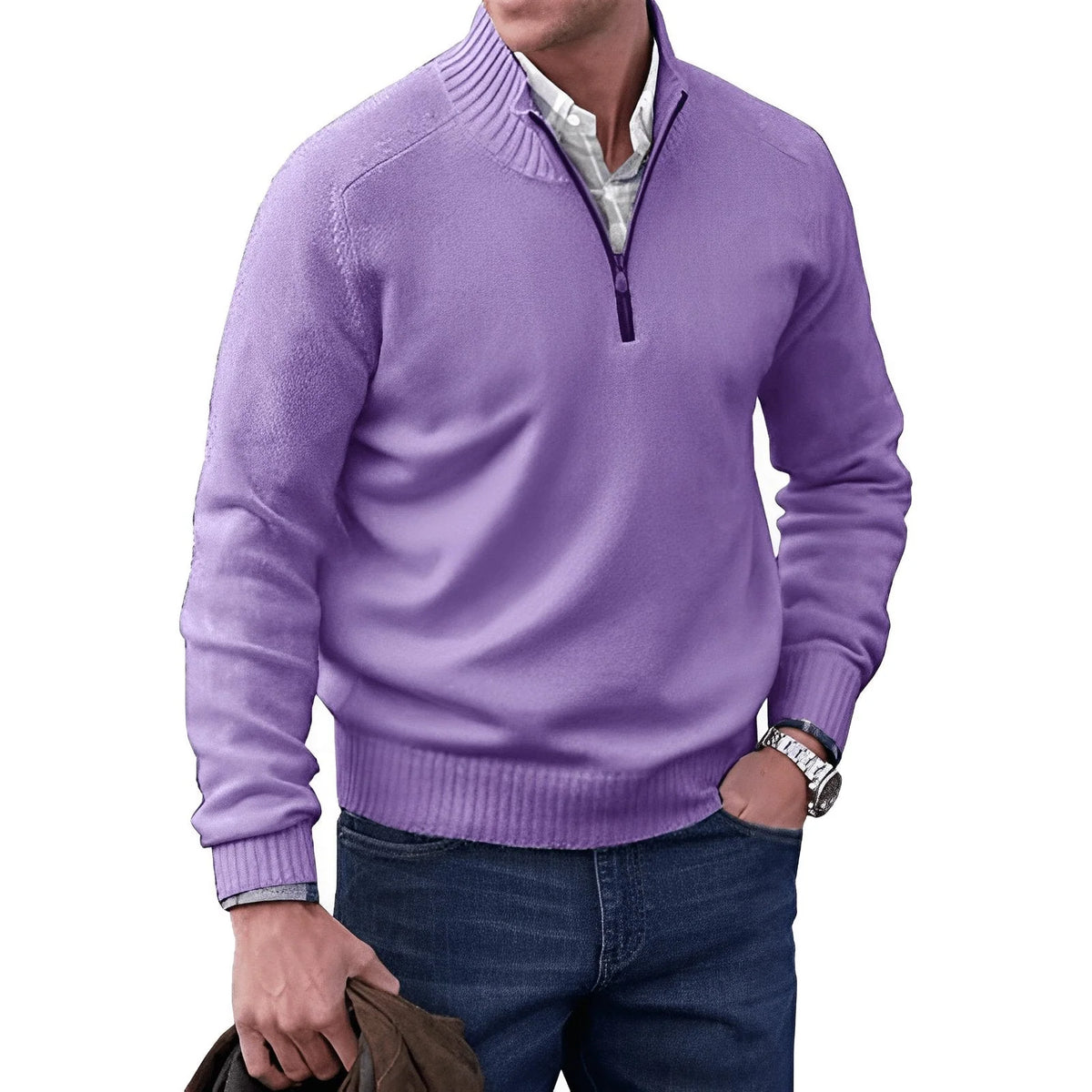 Men's Half-Zip Sweater with Stand-Up Cone Collar and Regular Fit 5