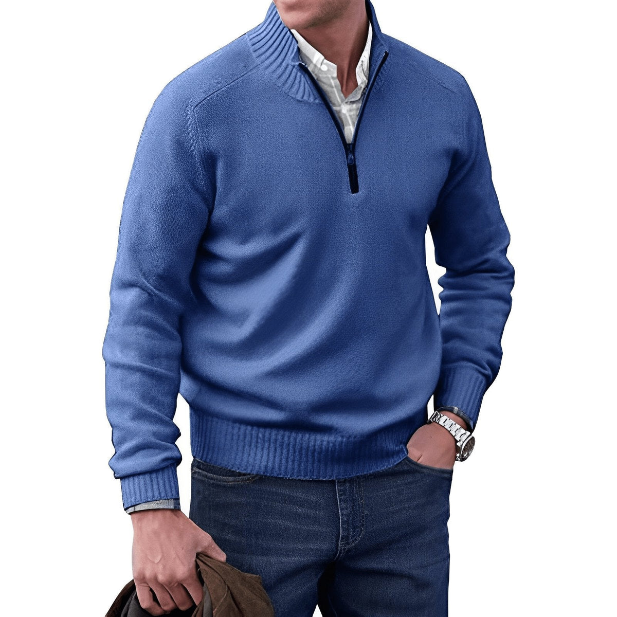 Men's Half-Zip Sweater with Stand-Up Cone Collar and Regular Fit 9