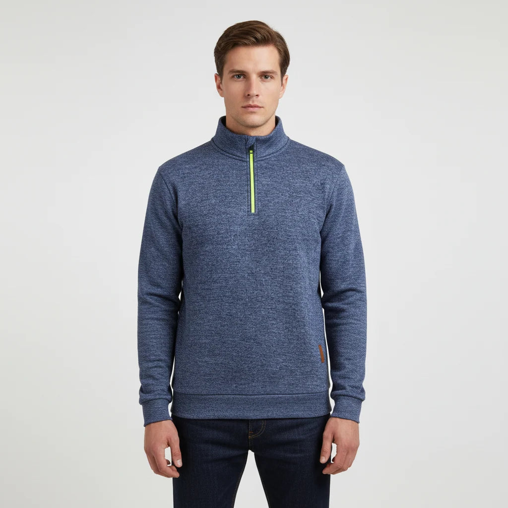 Men's Heather Quarter Zip Sweater with Funnel Neck for Versatile Comfort 0
