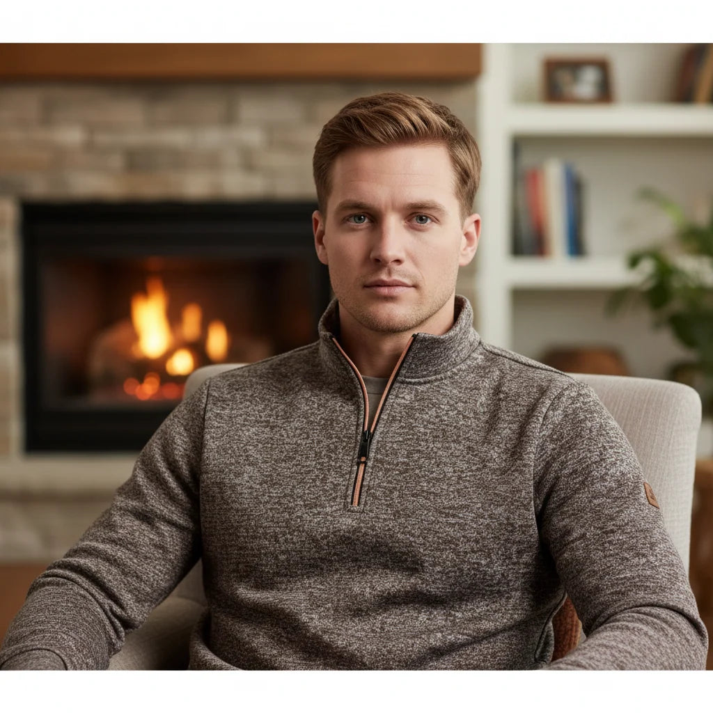 Men's Heather Quarter Zip Sweater with Funnel Neck for Versatile Comfort 8