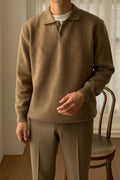 Men's Knit Sweater with Polo Collar and Button Closure 0