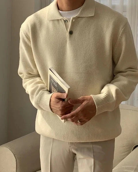Men's Knit Sweater with Polo Collar and Button Closure 2