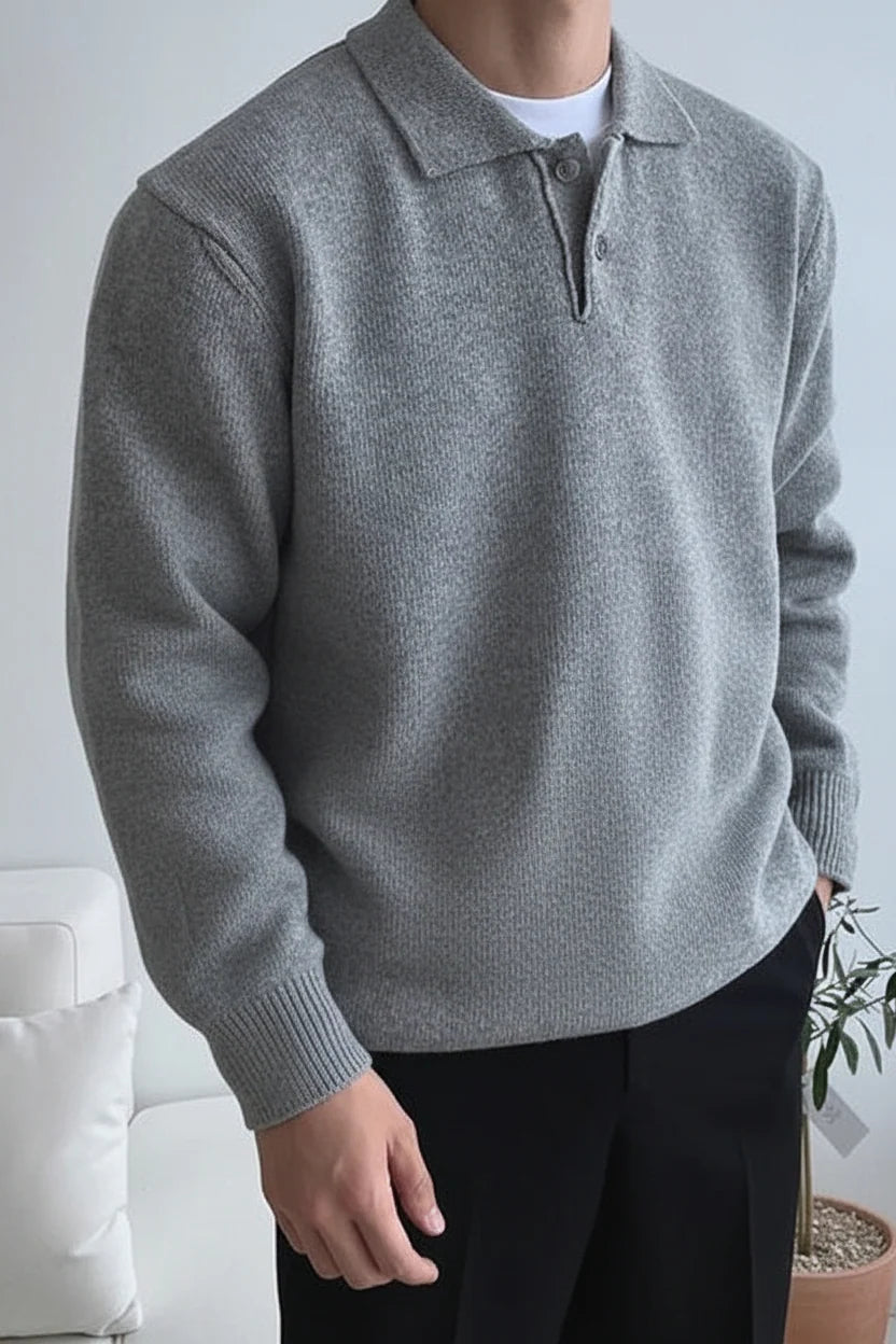 Men's Knit Sweater with Polo Collar and Button Closure 3