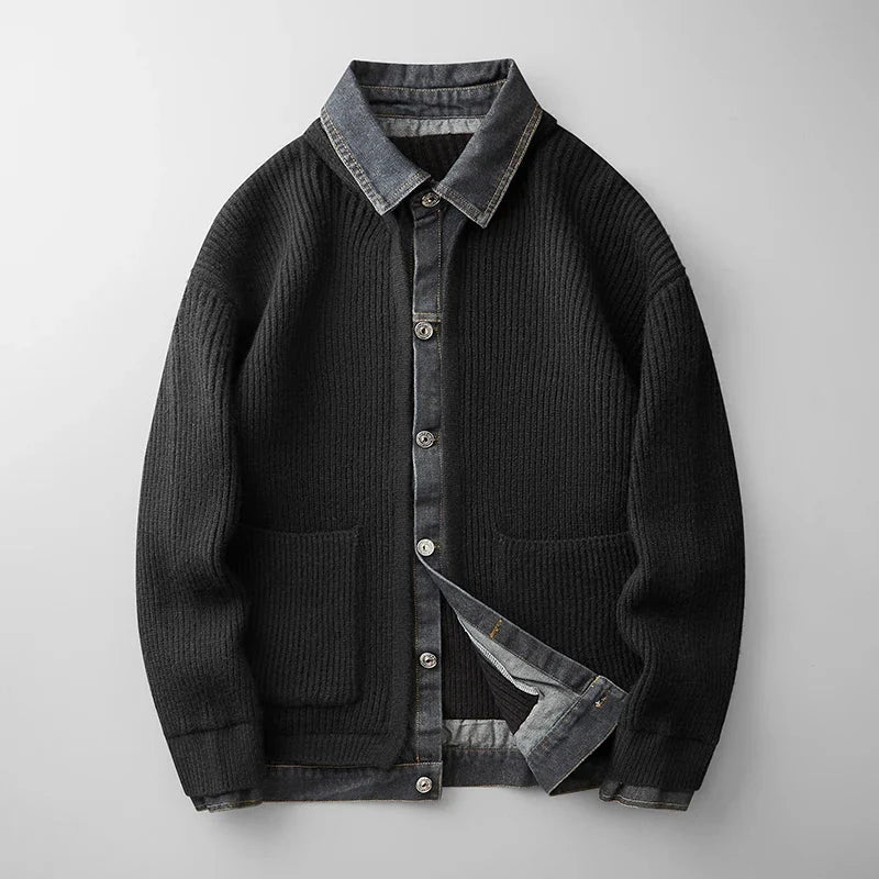 Men's Knitted Cardigan with Button Closure and Collar 0