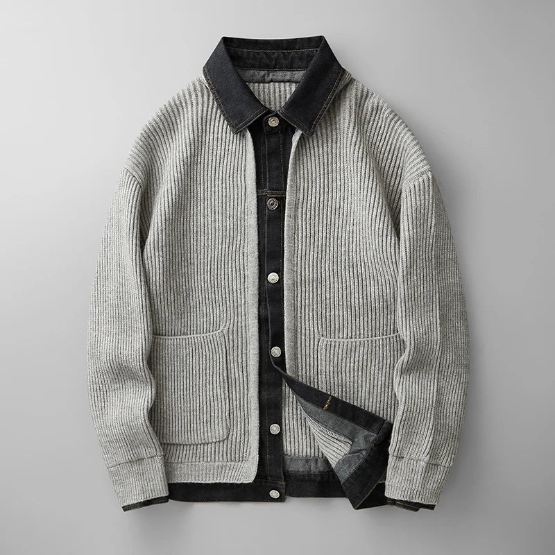 Men's Knitted Cardigan with Button Closure and Collar 1
