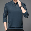 Men's Layered V-Neck Sweater with Printed Sleeve Details 0