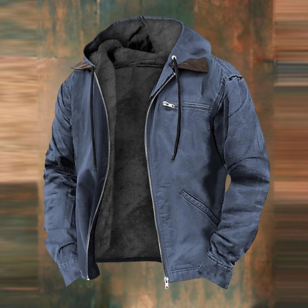 Men's lightweight hooded zip-up jacket featuring secure pockets, perfect for outdoor activities and casual wear. 1