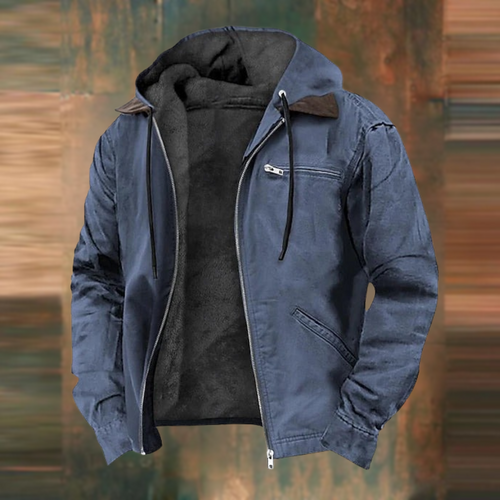 Men's lightweight hooded zip-up jacket featuring secure pockets, perfect for outdoor activities and casual wear. 1