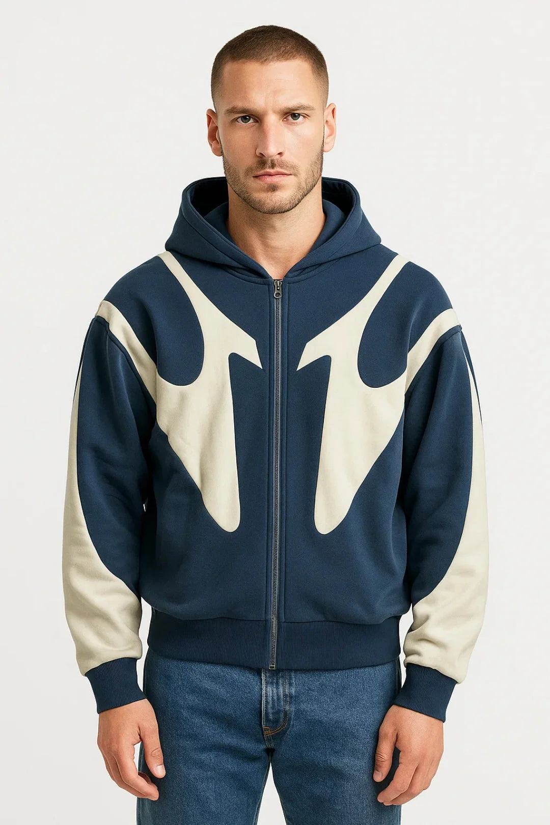 Men's Lightweight Zip-Up Hoodie with Graphic Panel Design 0