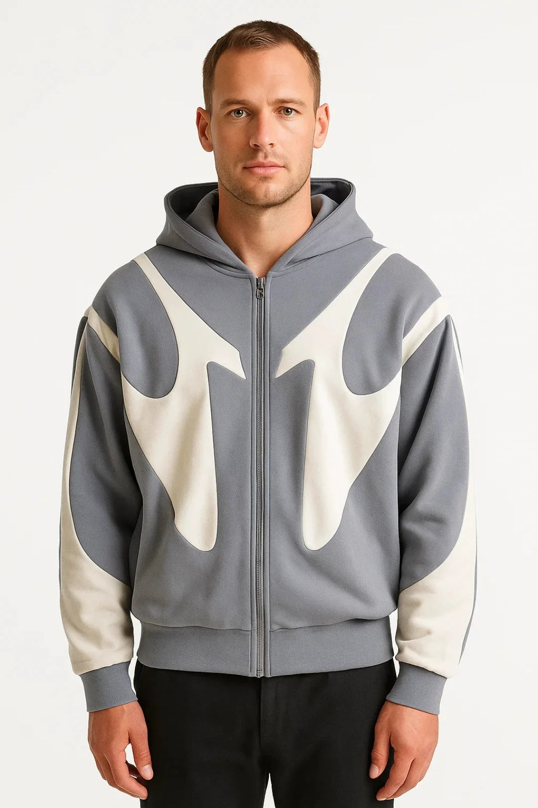 Men's Lightweight Zip-Up Hoodie with Graphic Panel Design 1