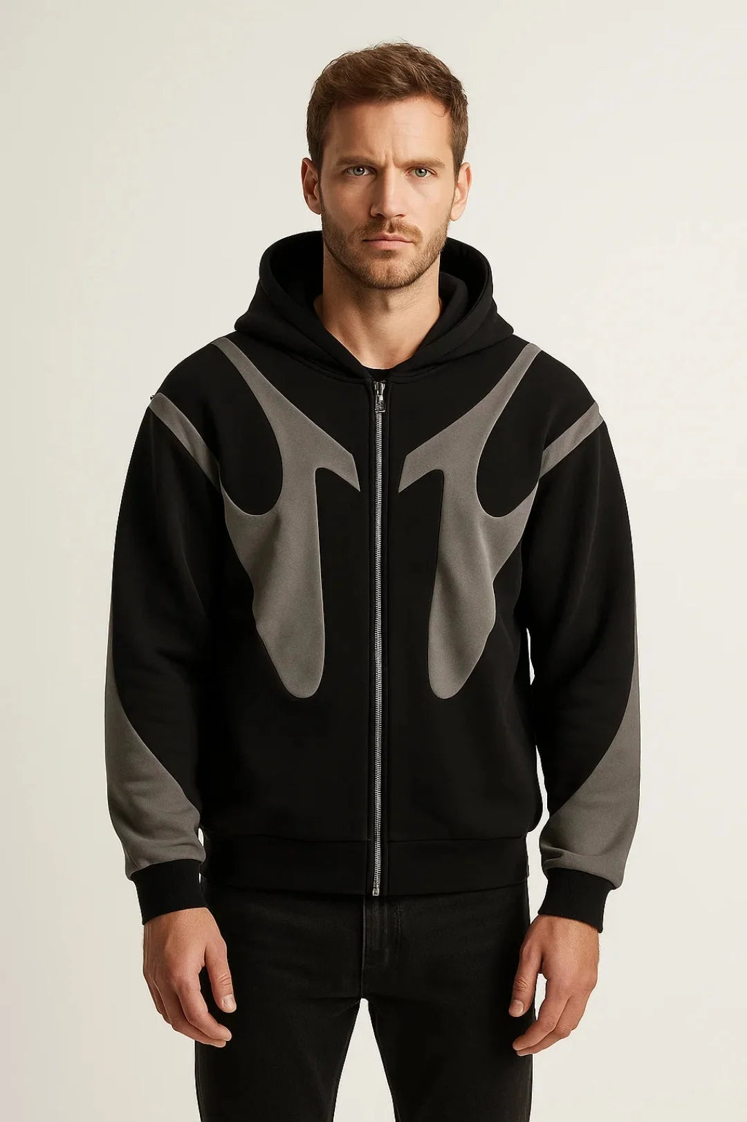 Men's Lightweight Zip-Up Hoodie with Graphic Panel Design 2